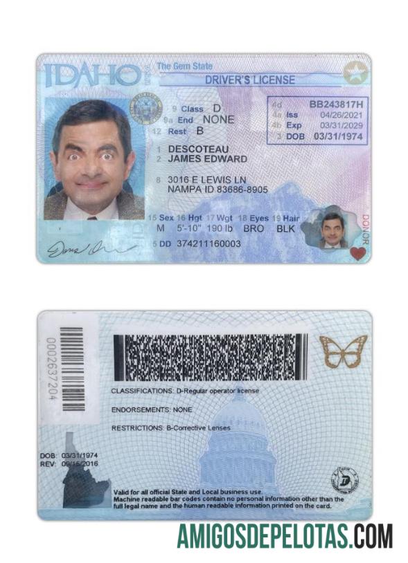 Carteira de motorista dos EUA Idaho 2021 presente baixar para verificação